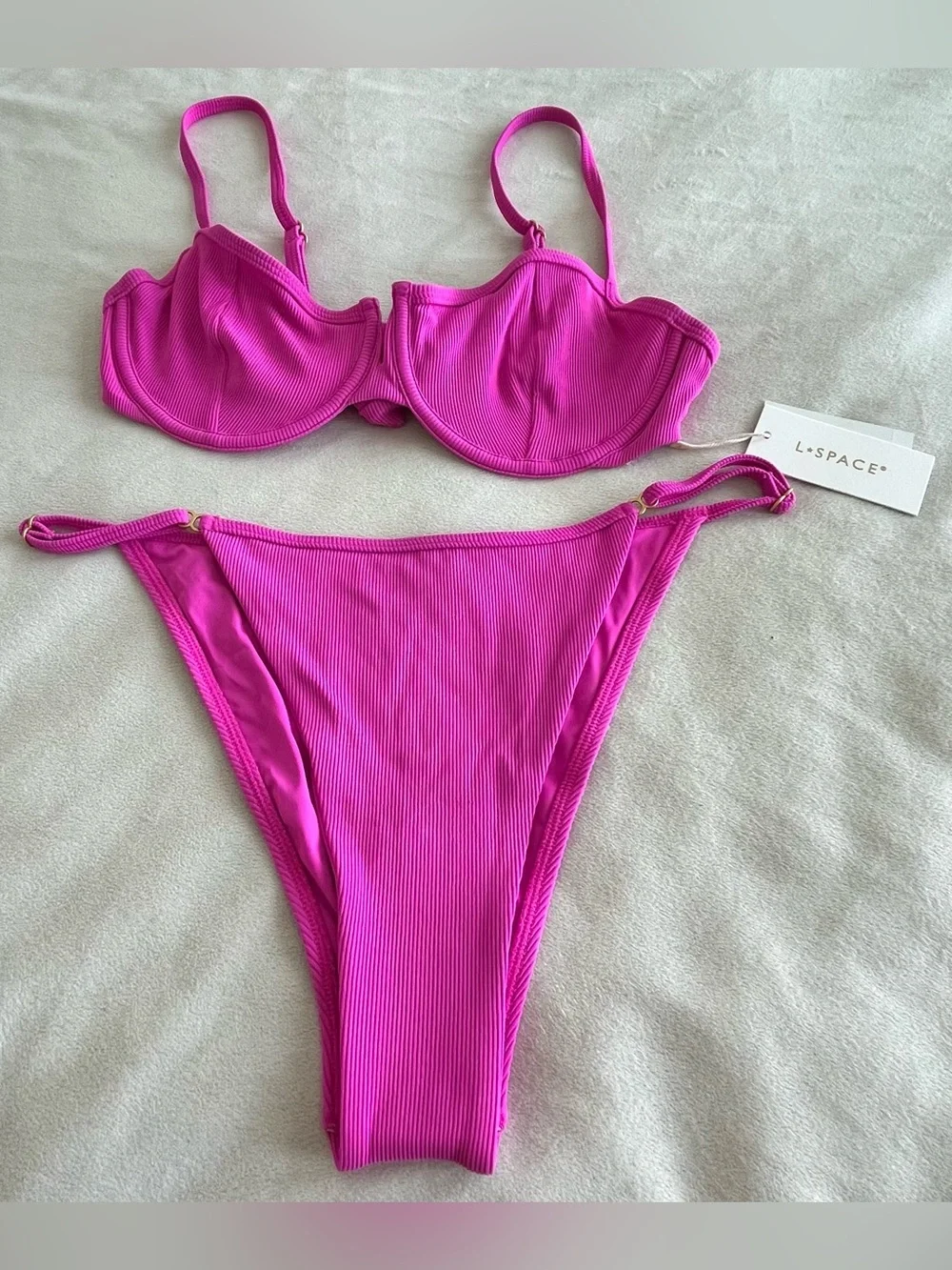 L*Space Bikini Set Hunter Top & Remi Bitsy Bottom Large Bright Fuchsia Swimwear